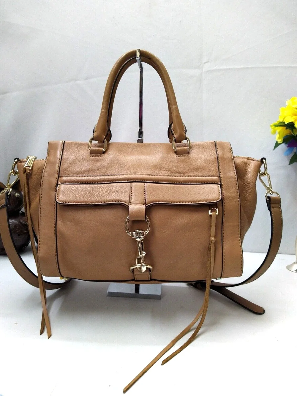 Rebecca Minkoff Bowery Fatigue Tan Brown Leather Double Handles Satchel Bag